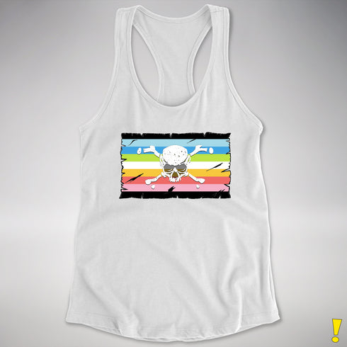 Queer Pride Pirate Flag Racerback Tank - White